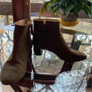 Booties—Clark Brand vet good condition.  Olive green suede.  Size 7.5